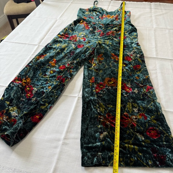 LOFT Floral Velvet Wide Leg Jumpsuit Holiday Green Casual Women’s Size 4 - Picture 6 of 13
